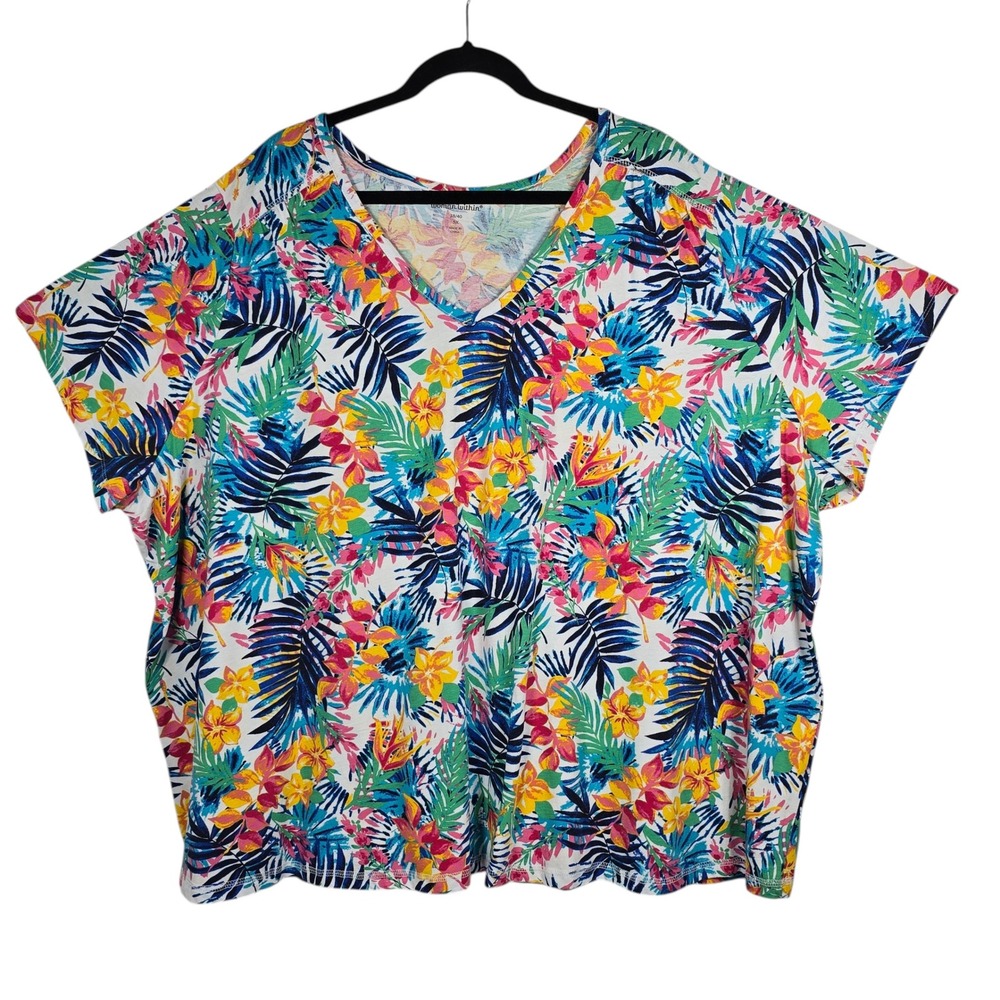 Woman Within 5X Tropical Floral V-Neck T Shirt Short Sleeve Top Multicolor Comfy